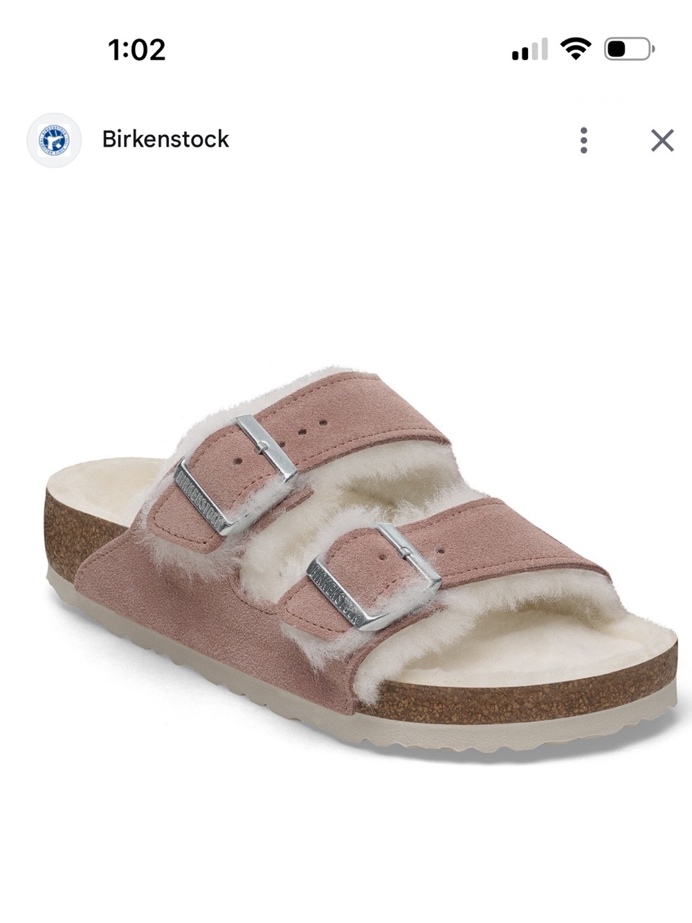 Birkenstock Arizona Double-Buckle Shearling Slide Sandals in Pink Clay
